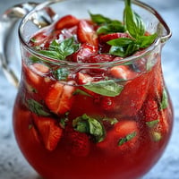 Vibrant Strawberry Basil Lemonade Pitcher, brimming with fresh fruit and herbs.