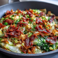 Crispy bacon and sweet onions mingle with tender cabbage in this Southern Fried Cabbage.