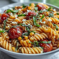 Bright Tomato Corn Pasta Salad Cups bursting with fresh summer colors and flavors.